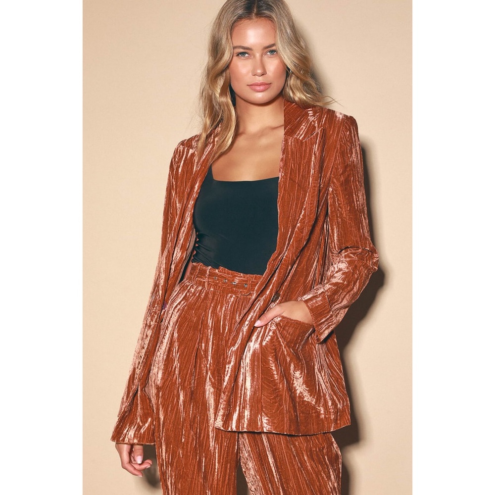 NWT WAYF Presley Rust Brown Velvet Double Breasted Blazer